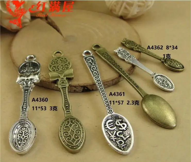 

60/30pcs Tibetan silver spoon charms, vintage antique metal spoon pendants jewelry making dangle earring bracelet accessories