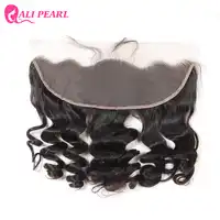 Alipearl Hair Brazilian Loose Wave Human Hair Lace Frontal Closure 13X4 Pre Plucked Free Part 10-20 inch Natural Black Remy Hair