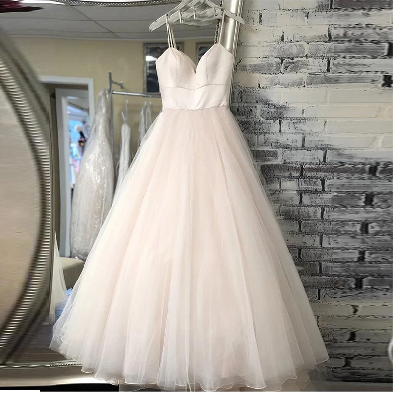 

New Spaghetti Strap Beach Wedding Dresses 2019 Vestido Noiva Praia Simple White Ivory Tulle Casamento Bridal Gown Custom Made