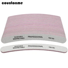 10 pièces Lime à ongles professionnelle 100/180 Lime outils de manucure ponçage polissage tampon courbe banane acrylique Nail Art outil vernis à ongles(China)