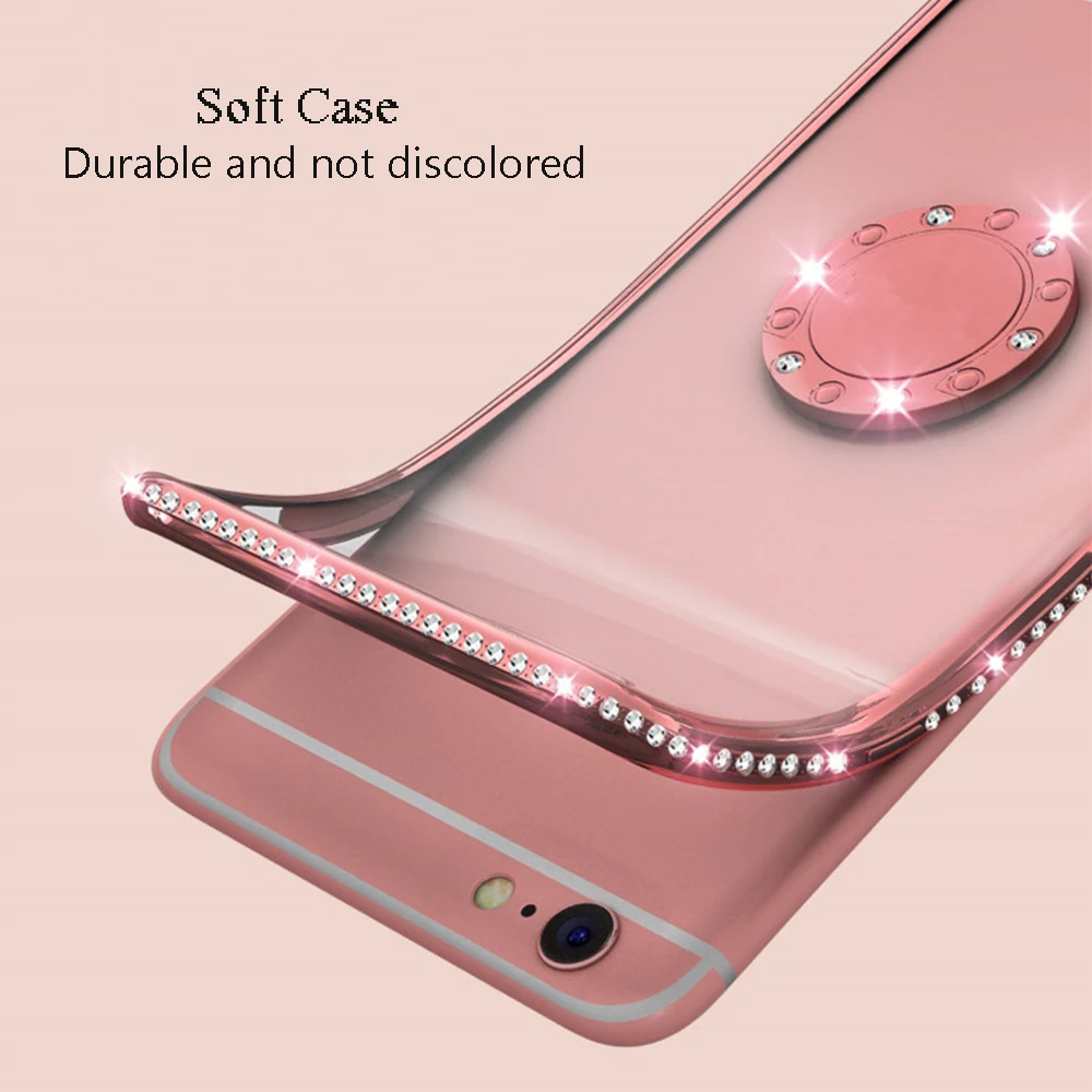 case for iphone 8 Glitter Bling Diamond Plating Soft TPU Cover For iPhone 11 12 XS Max XR X 6S 6 7 8 Plus 360 Rotating Finger Ring Kickstand Case case for iphone 7