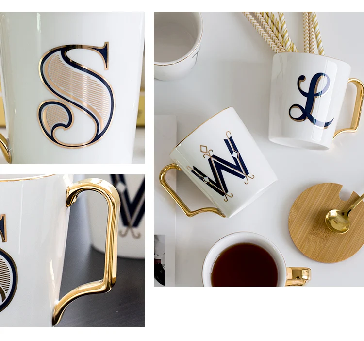 1 шт., европейские золотые буквы, керамическая чашка для влюбленных, чашка для завтрака, кофе, молока, чая, A-Z с буквами, мужская, wo, креативная кружка