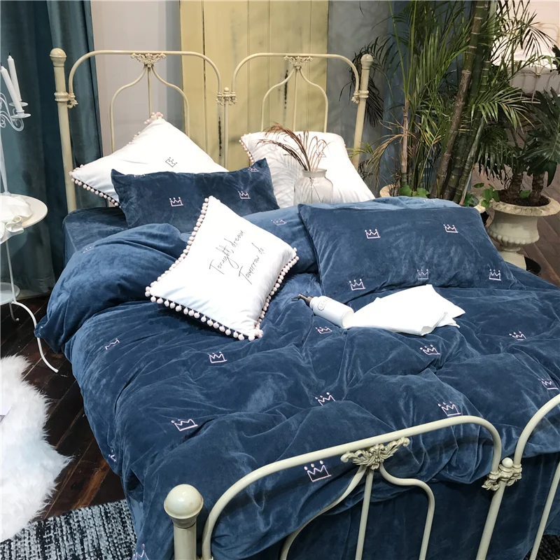 Flannel Lovely Little Crown Bedding Sets Fleece Winter Warm Duvet