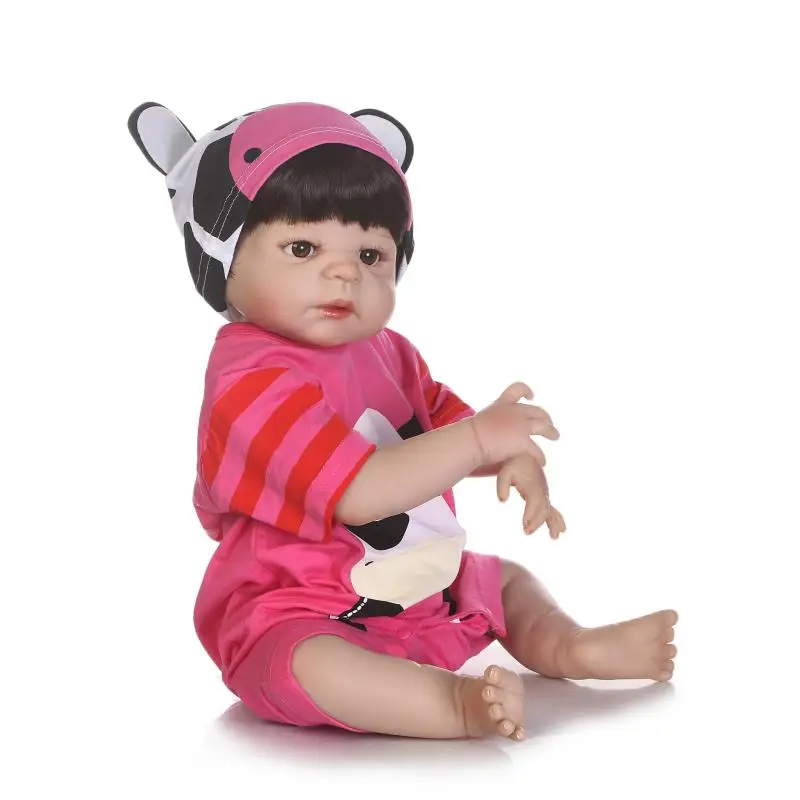 

NPKcollection 56cm soft full silicone sumilation reality baby with Red short-sleeved panda clothing silicone reborn baby dolls