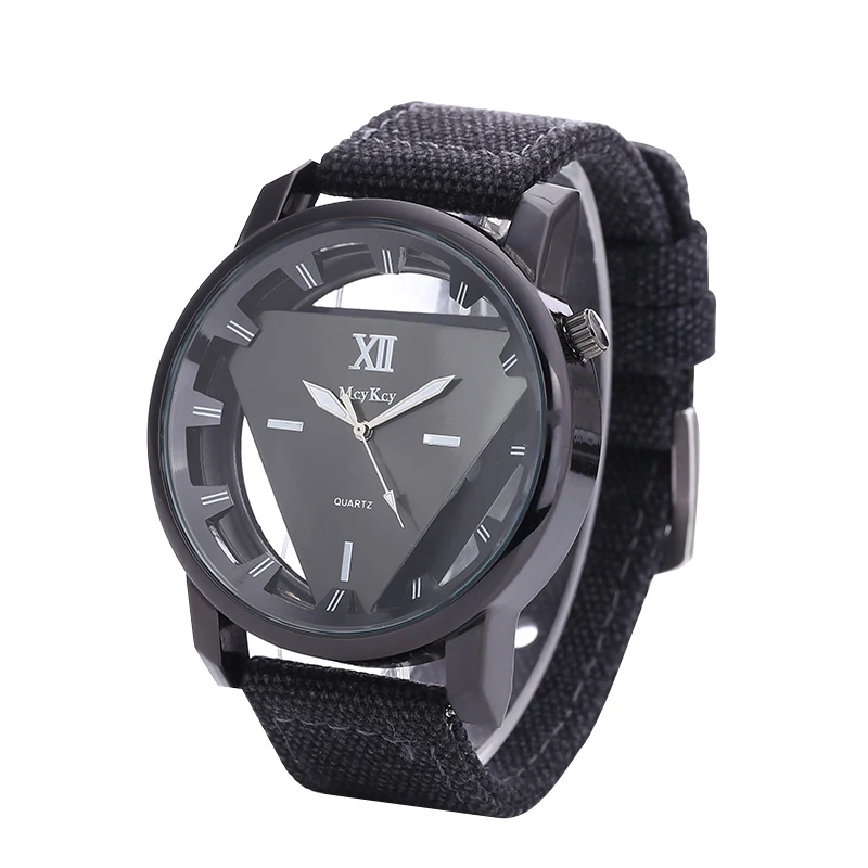 

Relogio Masculino New Style Hollow Unisex Triangle Watch Men Skeleton Watches military Canvas Strap Quartz Male Clock Chasy