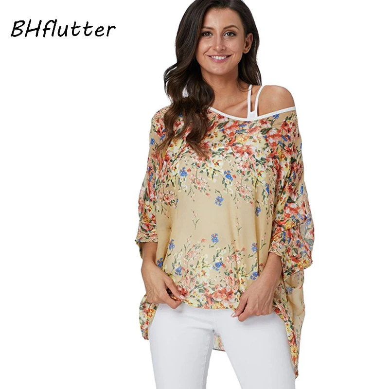 BHflutter Женские топы с открытыми плечами, сексуальные летние блузки, Новое поступление, цветные повседневные свободные шифоновые рубашки camisas mujer