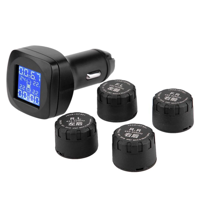 

Car TPMS Tire Pressure Monitor System Auto Cigarette Lighter+4 External Sensors