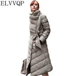 Высокое качество 2018 новый толстый теплый зимний пуховик Женское пальто женское Модное Длинное вечерние праздничное пальто 90% белый утиный