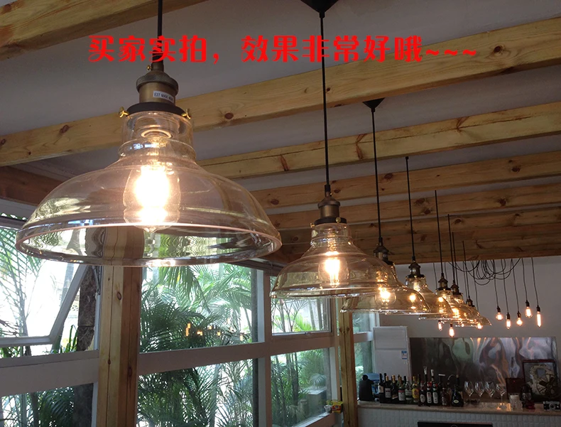 American Retro Винтаж подвесные светильники прозрачное Стекло абажур Лофт подвесные светильники E27 для столовой кухня лампа