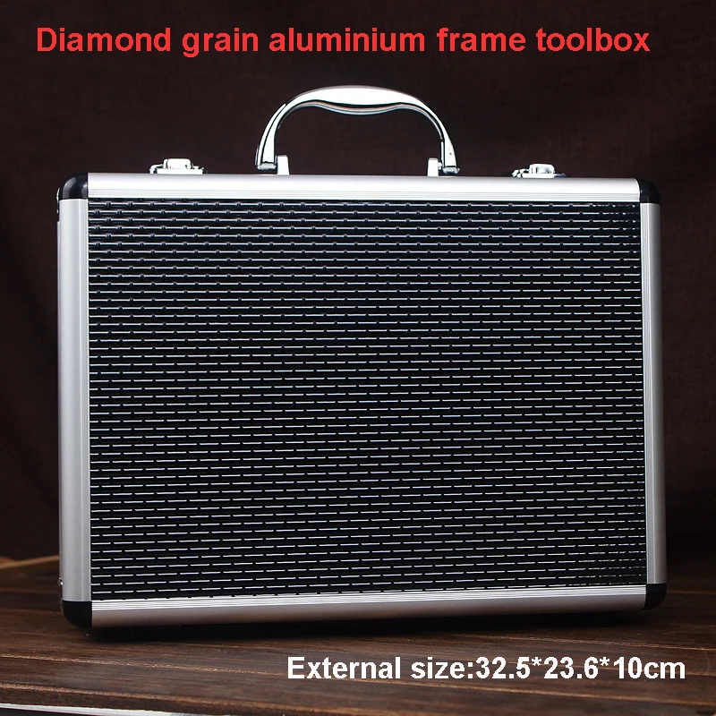 

high quality aluminium tool case toolbox file storage carry tool box Hand Gun Key Lock case with foam lining 325*236*100 MM
