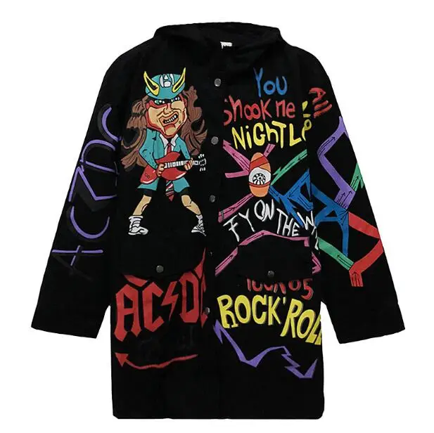 Men Women Punk Design Graffiti Printing Jacket Unisex Casual Loose Long Cardigan Hip Hop High 