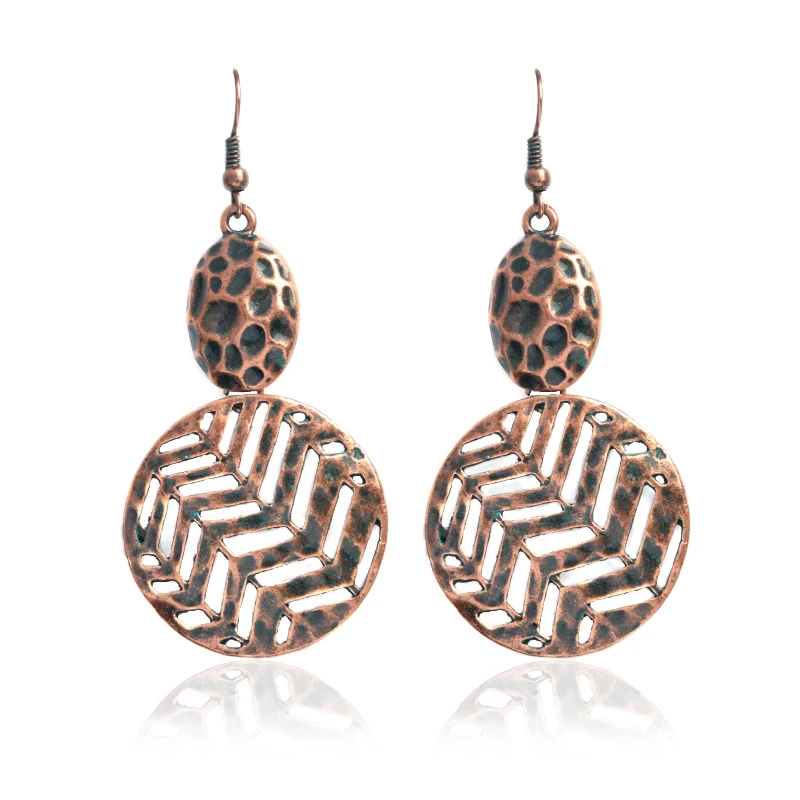 

Metal Hollow Circular Earrings Dangle Bronze Bohemian Statement Earrings Fashion Cavity Vintage Hooks Drop Earrings For Women