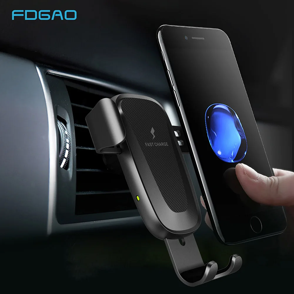 FDGAO Qi Беспроводное Автомобильное зарядное устройство 10 Вт быстрая зарядка автомобильное крепление зажимной вентиляционный держатель телефона для iPhone 11 XS XR 8 samsung S9 S10 Note 9