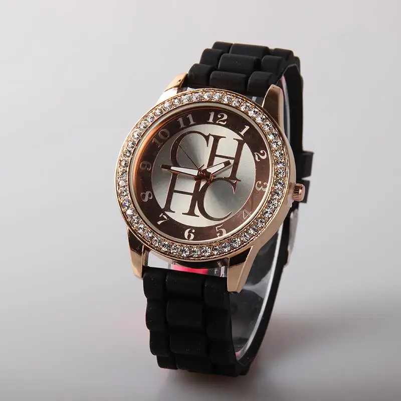 Nova znana blagovna znamka zlato Ženeva silikonske priložnostne kremena ure ženske kristalne obleke ure Relogio Feminino rožnate ure vroča prodajna ura