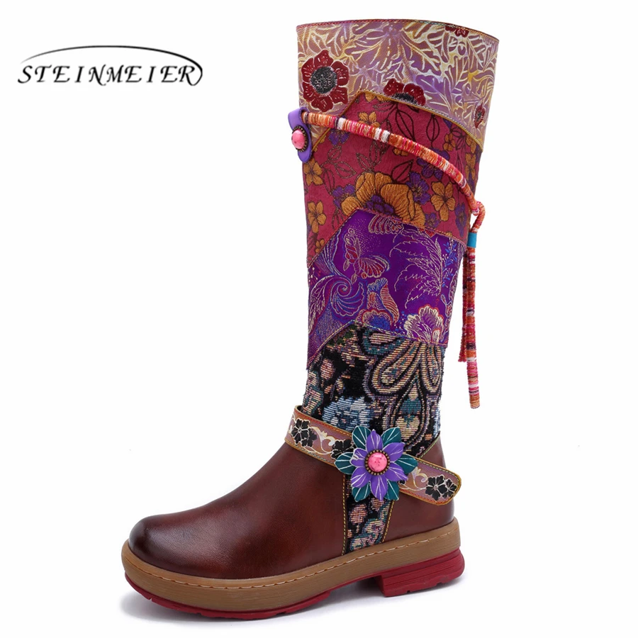 

Women winter Boots Genuine cow Leather Comfortable quality soft Shoes handmade Bohemian warm long boots over the knee boot black