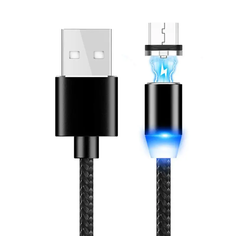 Магнитный светодиодный Магнит Micro USB зарядный кабель для iPhone Android type-C Магнитный кабель зарядный провод мобильный телефон Быстрая зарядка шнур - Тип штекера: black