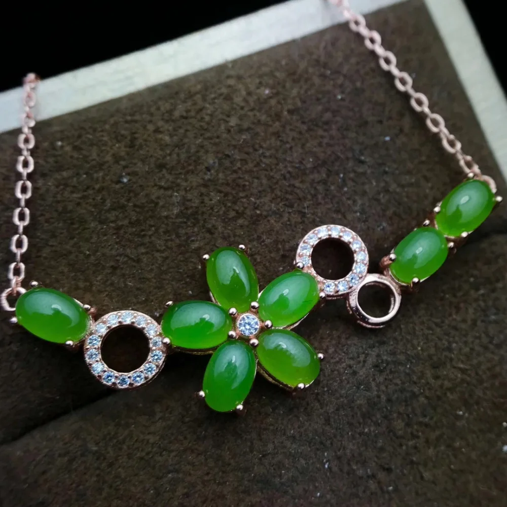  Naturel vert jasper gem collier de fleurs élégant collier pendentif de pierres précieuses naturelle