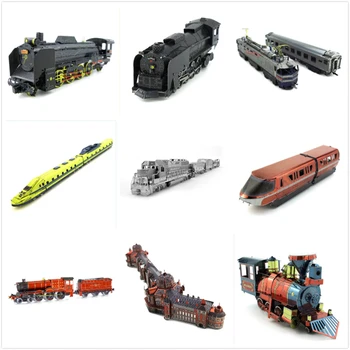 

Colorful Train Steam Locomotive 3D Metal Puzzles Express Bullet Train Station Laser Jigsaw Cut Model Kits Gift Toy Home Decor