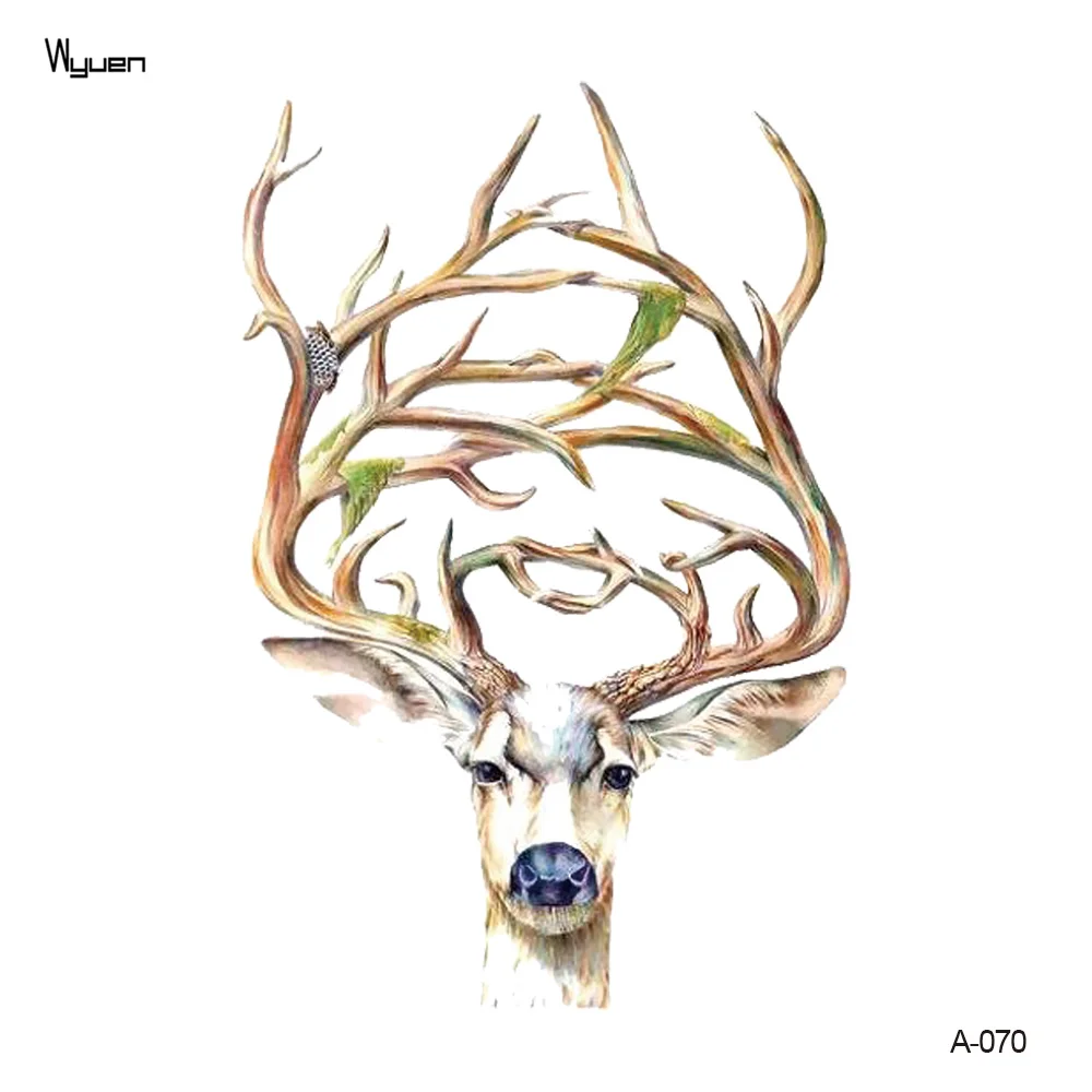 Wyuen New Design Deer Fake Tattoo Antlers Waterproof Temporary Arm Tatoo Stickers for Women Men