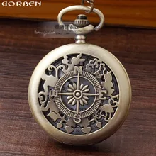 Винтаж Алиса в стране чудес Кролик Компасы карманные часы с цепочкой латунь Полый Бронзовый милый стационарные кулон часы Для женщин Для мужчин