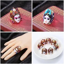 Chinese Style Peking Opera Mask Ring Ethnic Women Finger Ring Trinket Jewelry Accessories peking opera female role style keychain colorful