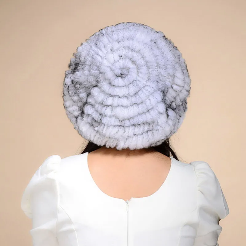 Winter Hat  Women's Genuine Rex Rabbit Fur Hats Beanies Warm Casual Female Knitted Natural Fur Hat Caps  (11)