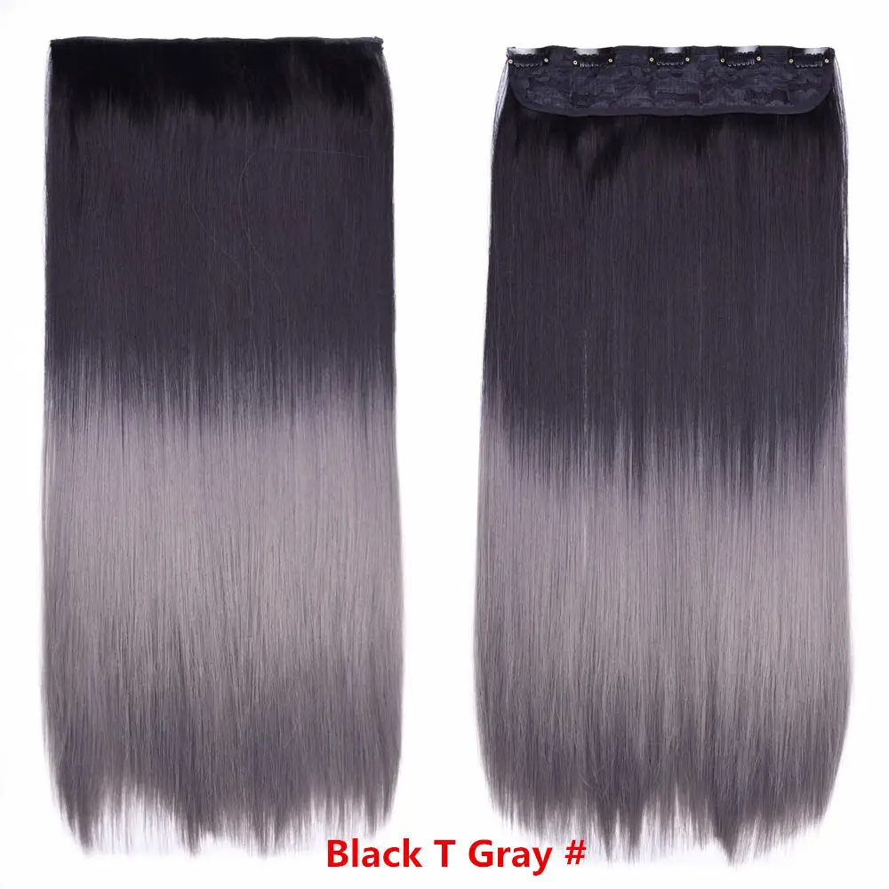 Feilimei 60 см 120 г Длинные прямые Для женщин Зажим в синтетических выдвижениях волос черный Ombre серый высоких температур Волокно Синтетические волосы штук - Цвет: 1B/Серый