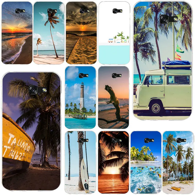 Hot Summer Palms Trees Style Soft TPU Silicone Phone Cases Bags For Samsung Galaxy J1 J2 J3 J5 J7 A3 A5 A7 2016 2017 Coque Cover | Мобильные