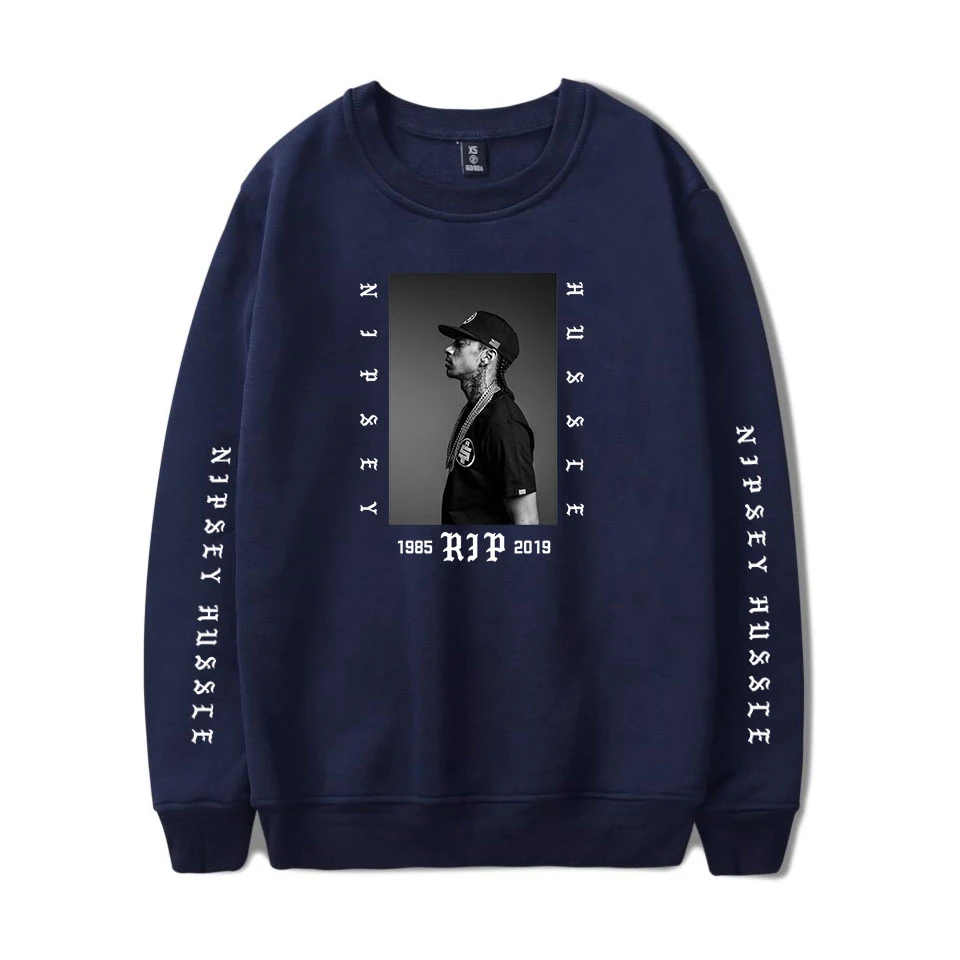 

New Round neck Nipsey Hussle print Men Sweatshirt Rap harajuku Cotton Warm Hoodie Women Hip Hop Streetwear Winter Navy Clothes