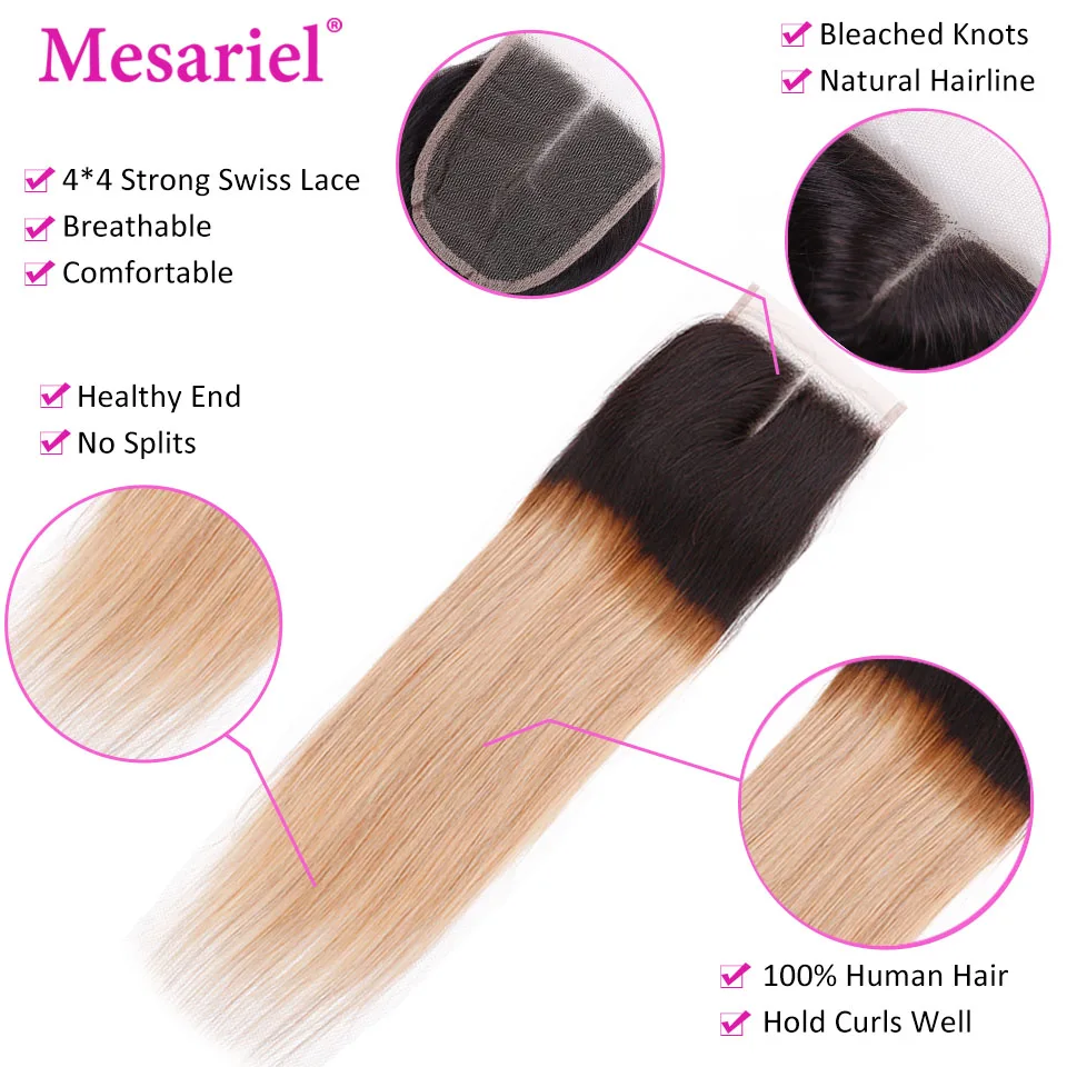 Mesariel Pre-Colored Ombre Brazilian Hair 2/3/4 Bundles With Lace Closure 1B/27 Straight Weave Human Hair Bundles Non Remy Hair Mesariel Pre-Colored Ombre Brazilian Hair 2/3/4 Bundles With Lace Closure 1B/27 Straight Weave Human Hair Bundles Non Remy Hair