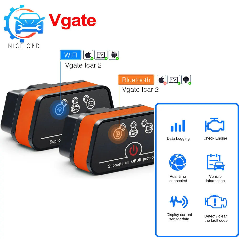 

Vgate iCar2 ELM327 Wifi/Bluetooth OBD2 Diagnostic Tool for IOS iPhone/Android/PC icar 2 Bluetooth wifi ELM 327 OBDII Code Reader