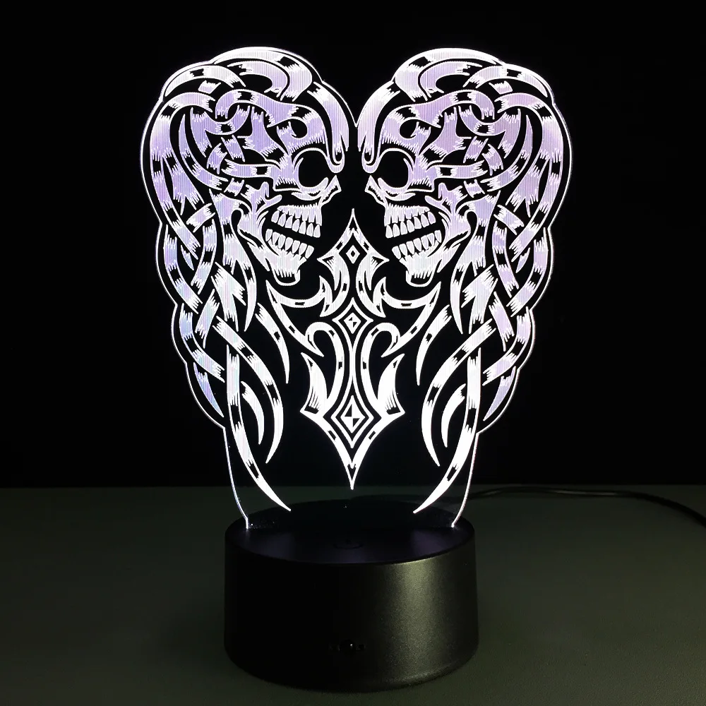 halloween christmas holiday gift 3d optical illusion led table night light skull ghost usb cable battery operated desk lamp in led night lights from lights