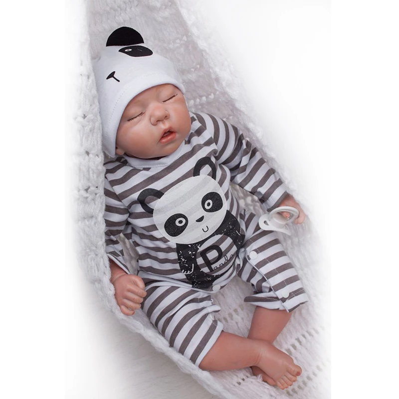 Adolly 20inch 50cm Bebe Doll Reborn Soft Silicone Boy Girl Toy Baby Gift for Children Black White Panda boy doll | Игрушки и хобби