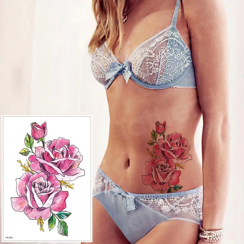 

Waterproof Temporary Tattoo Sticker Rose Flower Personality Fake Tatto Sexy Flash Tatoo Hand Arm Foot Tattoo for Girl Women body