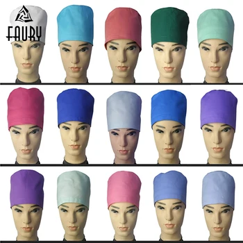 

2018 Hospital Surgical Cap Unisex Design Nurse Caps Adjustable 100% Cotton Doctor Medical Beauty Caps Work Hat Pure Colors