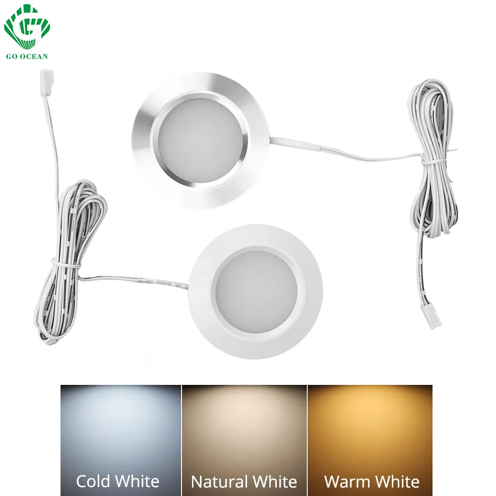 GO OCEAN Under Cabinet Lights Closet Light 12V 3W Connecting Round Bookshelf Lamp Surface Mounted Downlights LED Puck Light