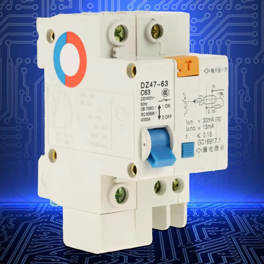 DZ47LE автомат защити цепи 1P+ N выключатель 230 V-400 V 50HZ 60A 4KA C Тип остаточный ток выключателя