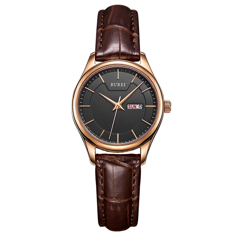 

BUREI Brand Lady Sapphire Crystal Women Quartz Watch Genuine Leather Waterproof Female Wristwatches With Premiums Package 13001L