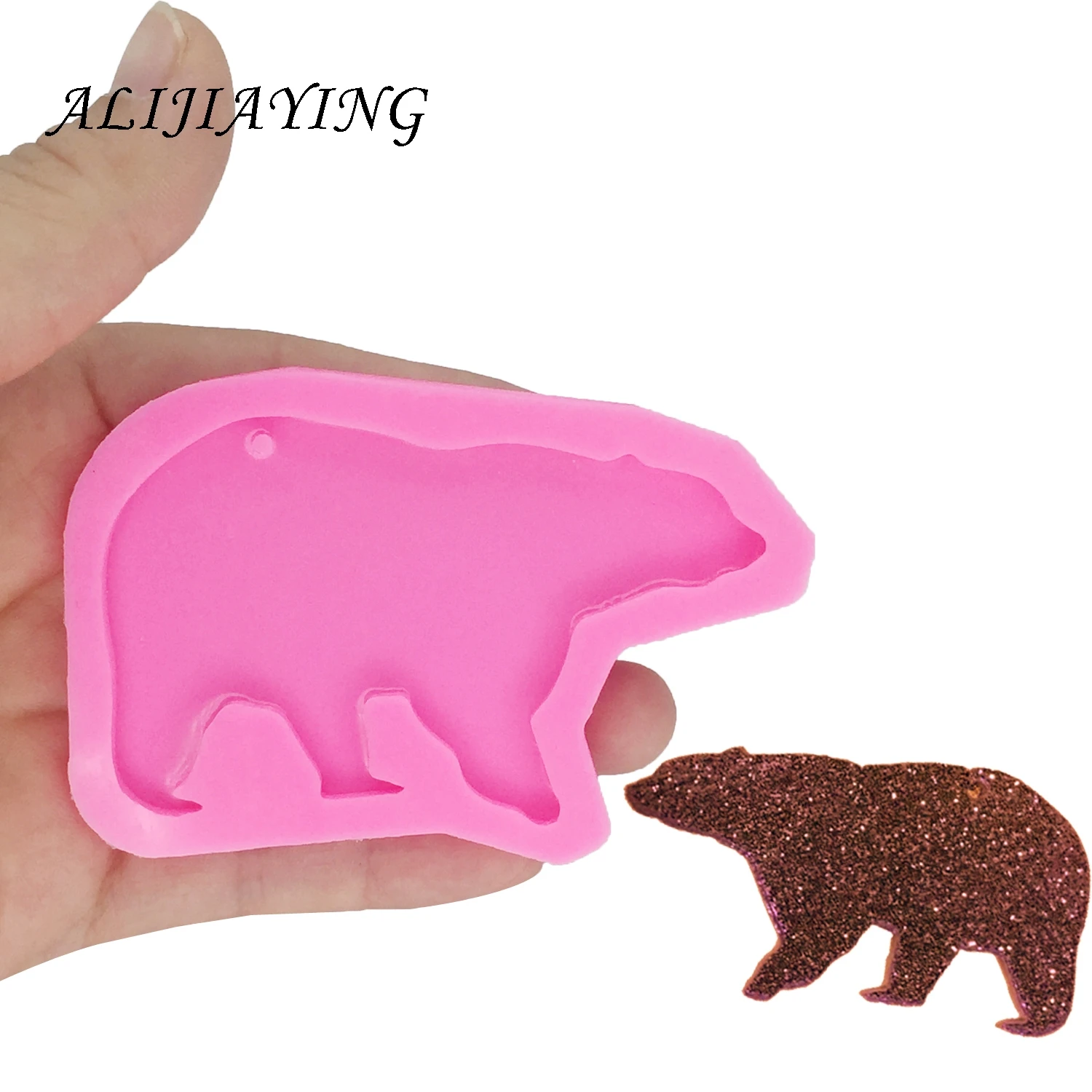Блестящая силиконовая форма в форме мамы медведя и ребенка для брелков, полимерная форма для 3D ремесла, инструменты DY0049 - Цвет: Mother bear