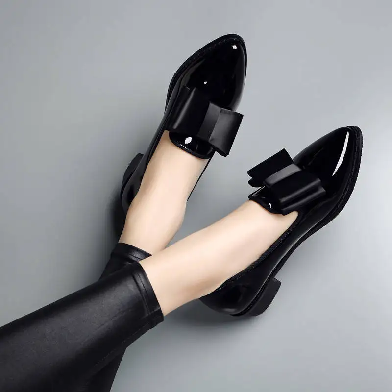 Zapatos de tacón bajo para mujer, calzado de vestir de charol, con lazo,  Oxford, color negro, talla grande, 7513|Zapatos de tacón de mujer| -  AliExpress