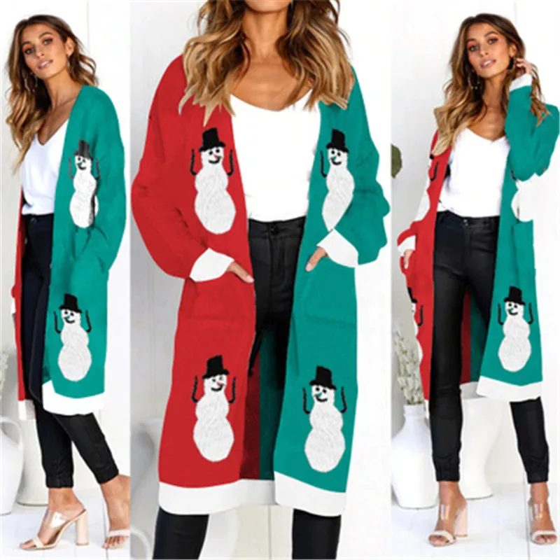 Новинка, брендовый осенне-зимний модный женский свободный вязаный свитер с леопардовым принтом и длинным рукавом, женское вязаное пальто, женский кардиган - Цвет: snowman
