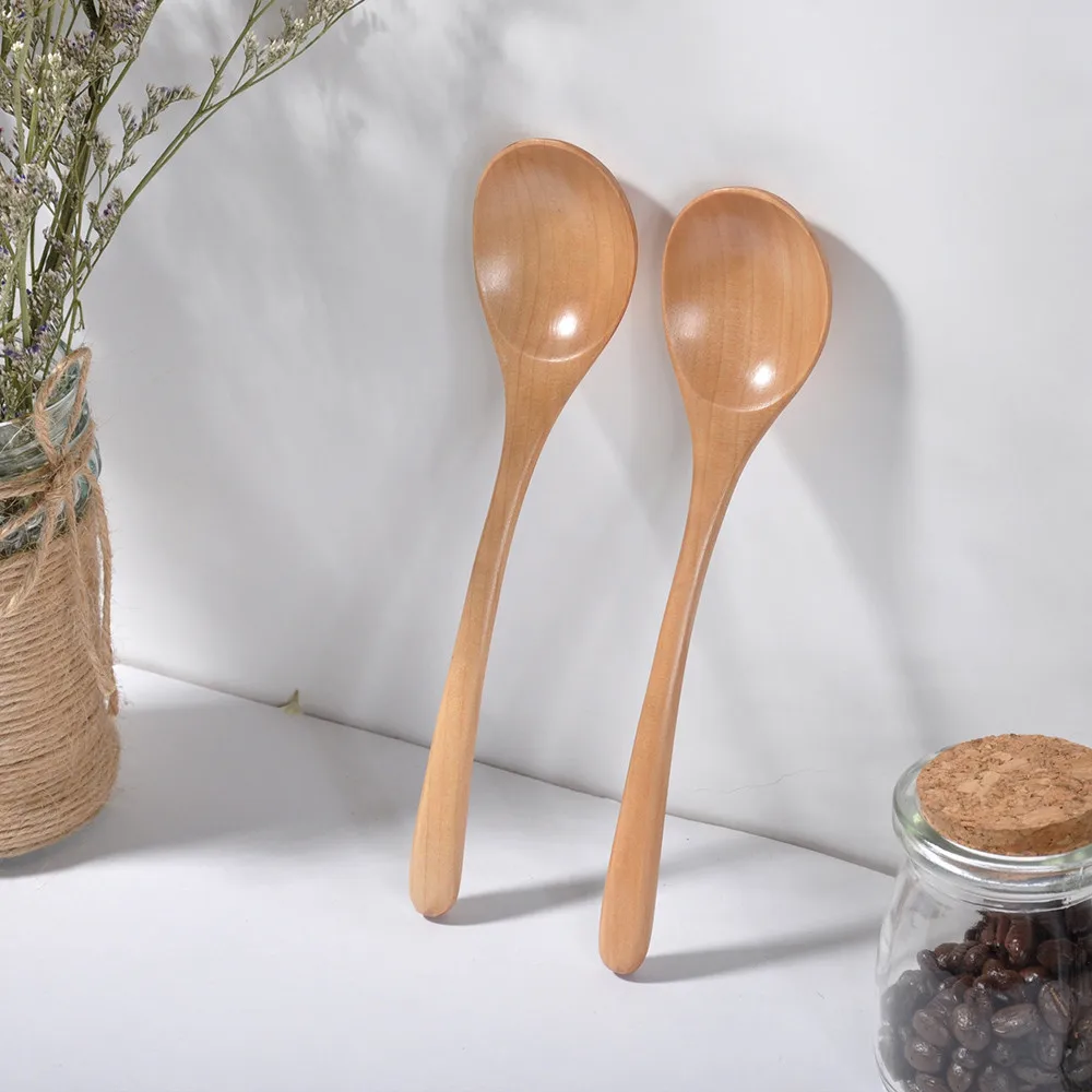 

ISHOWTIENDA Wooden Spoon Fork Bamboo Kitchen Cooking Utensil Tools Soup-Teaspoon Tableware spoon wood Coffee Spoon Kitchen