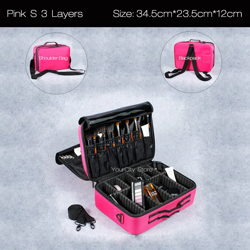 Косметичка, косметичка, косметичка для путешествий, органайзер для косметики, мешочек для косметики, высокое качество, косметичка, профессиональный косметический чехол для макияжа - Цвет: Pink S 3 Layers