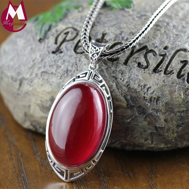 Inlay Big Red corundum Pendant 100 Real 925 Sterling silver jewelry