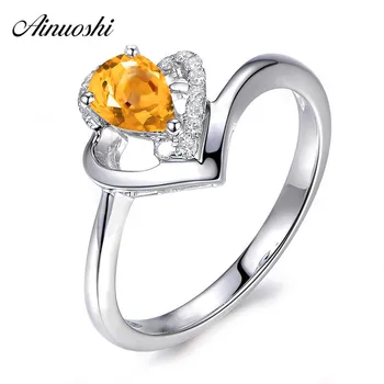 

AINUOSHI Natural Citrine Teardrop Ring 1ct Pear Cut Gems 925 Sterling Silver Hollow Ring Engagement Party Jewelry Women Ring