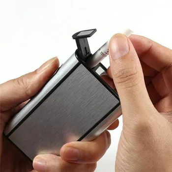 

Uitra-Thin Windproof Lighter Metal Frosted Cigar Cigarette box Holder 10pcs Smoke Tobacco Storage Case Popup Ejection Cigarette