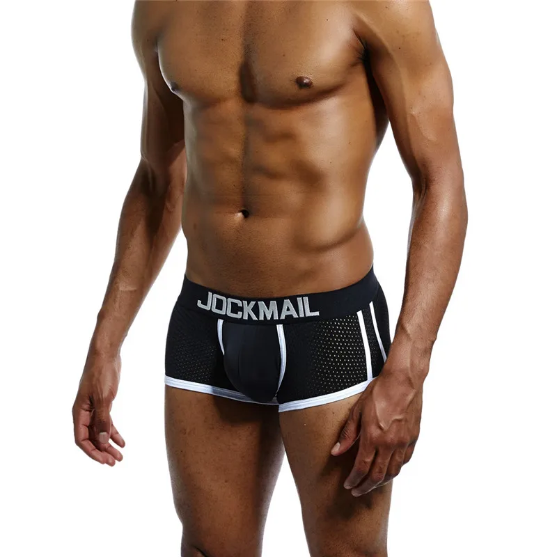 JOCKMAIL, фирменное мужское Сетчатое нижнее белье, боксеры, calzoncillos hombre, гей, одежда для сна, Cueca, боксеры, дышащие, промежность, мужские трусы, шорты