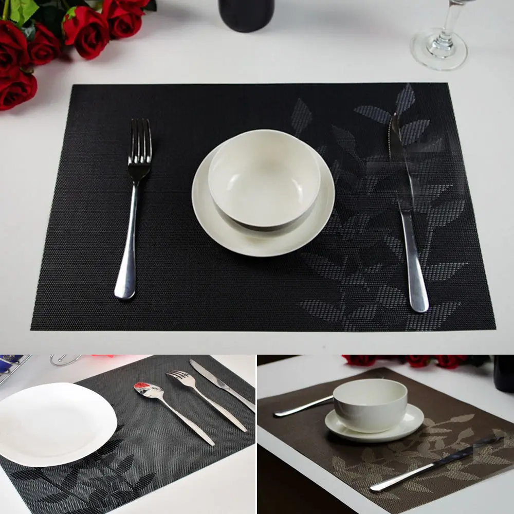 

6pcs Kitchen PVC Leaves Placemats Vintage Insulation Dining Western Table Mats Mantel individual mesa