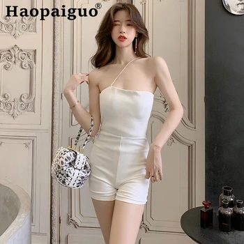 

Jumpsuit Summer Slash Neck Backless Sexy Bodysuit Women Casual White Strapless Shorts Skinny Sleeveless Rompers Womens Jumpsuit