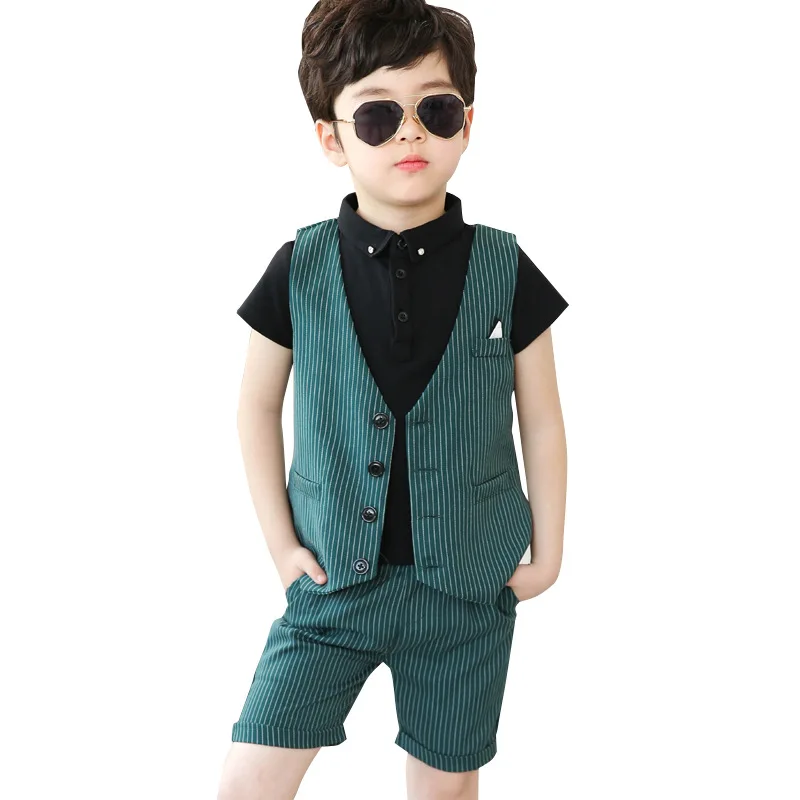 

2019 Boys Suits Vest Shorts Shirt 3 PCS Wedding Costume Infant Formal Kids Suit Boys for Wedding Clothes Striped Summer Suits